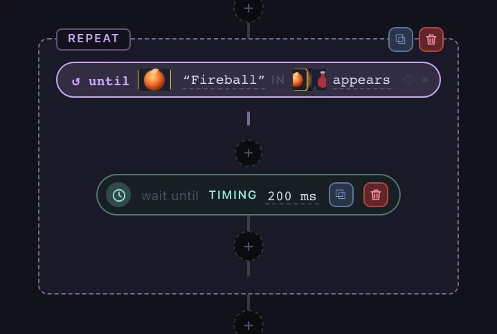 A loop on the rail: a dashed box with its until-condition at the top and one timing step inside