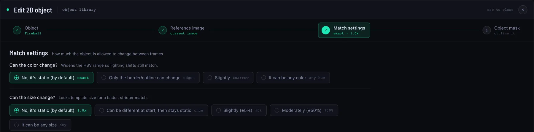 The two match-tolerance questions, each with a set of answers